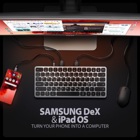 Klawiatura HMC-KB-NRD USB-C 5Gbps z wieloportowy hub 9in1, SD/microSD, 3x USB-A, HDMI 4K/60Hz, PD 100W, Audio, Nordic layout, 60