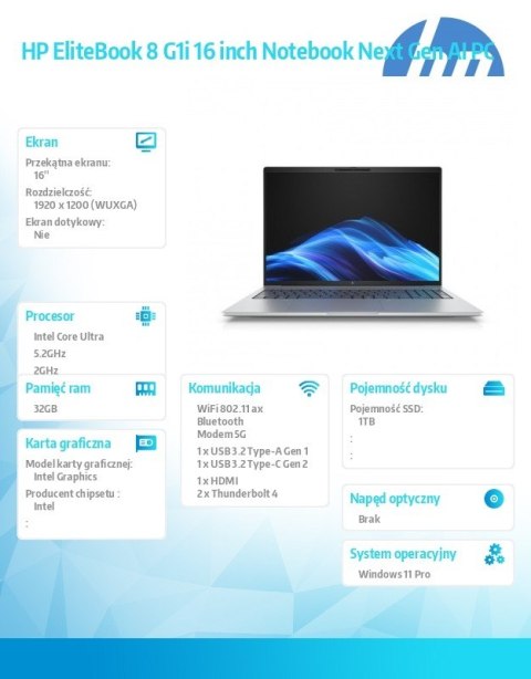 Laptop EliteBook 8 G1i U7-255U 1TB/32GB/W11P/16.0 C51M6ET