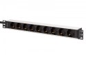 Listwa zasilająca PDU Rack 19", 9 gniazd Schuko CEE 7/3 (45°), kabel 2m wtyk IEC C20, 16A, aluminiowa