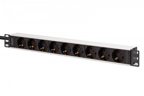 Listwa zasilająca PDU Rack 19", 9 gniazd Schuko CEE 7/3 (45°), kabel 2m wtyk IEC C20, 16A, aluminiowa