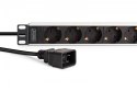Listwa zasilająca PDU Rack 19", 9 gniazd Schuko CEE 7/3 (45°), kabel 2m wtyk IEC C20, 16A, aluminiowa