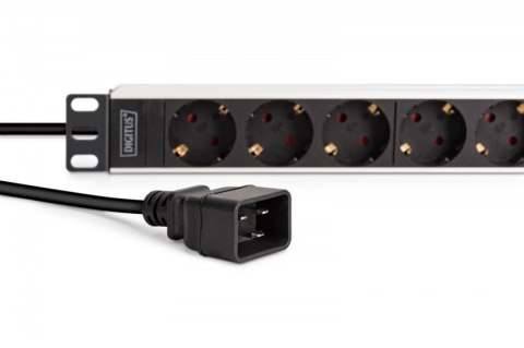 Listwa zasilająca PDU Rack 19", 9 gniazd Schuko CEE 7/3 (45°), kabel 2m wtyk IEC C20, 16A, aluminiowa