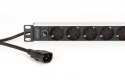 Listwa zasilająca PDU Rack 19" z bezpiecznikiem przeciążeniowym, 9 gniazd Schuko CEE 7/3 (45°), kabel 2m wtyk IEC C14, 10A, alum