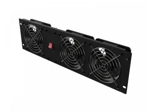 Panel wentylacyjny pionowy 19 cali 3U do szaf rack, trzy wentylatory, 230V, czarny