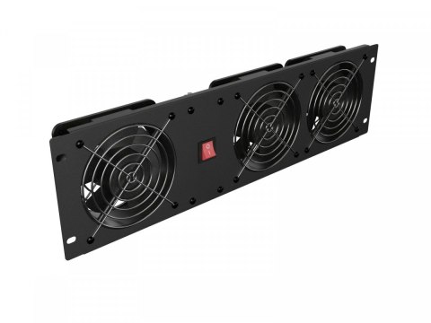 Panel wentylacyjny pionowy 19 cali 3U do szaf rack, trzy wentylatory, 230V, czarny