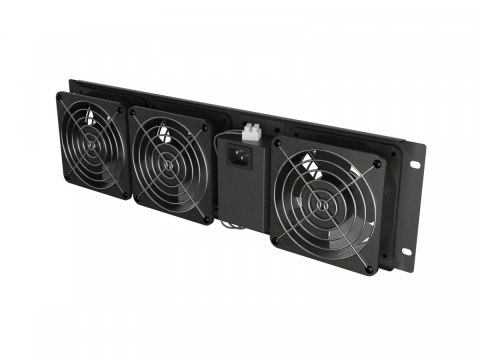 Panel wentylacyjny pionowy 19 cali 3U do szaf rack, trzy wentylatory, 230V, czarny