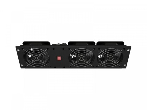 Panel wentylacyjny pionowy 19 cali 3U do szaf rack, trzy wentylatory, 230V, czarny