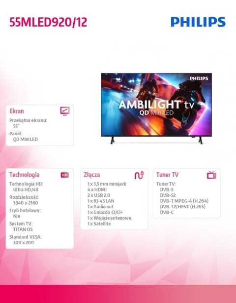 Telewizor QD MiniLED 55 cali 55MLED920/12