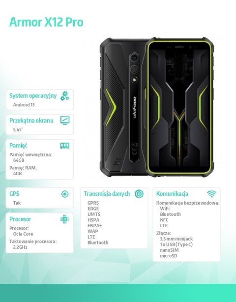 Smartfon Armor X12 4G 3/32GB IP69K zielony