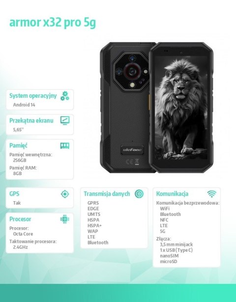 Smartfon Armor X32 Pro 5G 8/256GB IP69K Czarny
