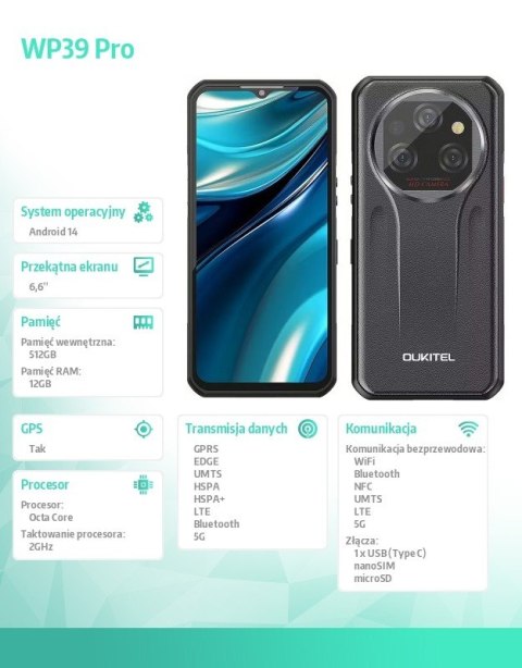Smartfon WP39 Pro 5G 12/512GB IP69K Szary