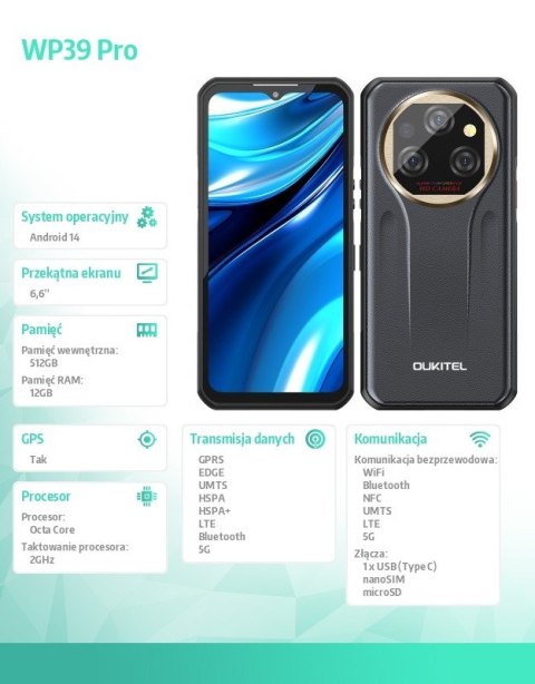 Smartfon WP39 Pro 5G 12/512GB IP69K Złoty
