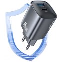 Ładowarka sieciowa T66 45W CC290 GaN Fast charge 1xUSB-A 1xUSB-C srebrny