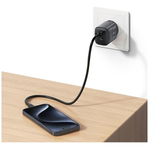 Ładowarka sieciowa T66 45W CC290 GaN Fast charge 1xUSB-A 1xUSB-C srebrny