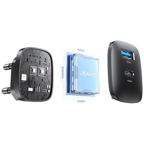 Ładowarka sieciowa T66 45W CC290 GaN Fast charge 1xUSB-A 1xUSB-C srebrny