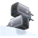 Ładowarka sieciowa T66 45W CC290 GaN Fast charge 1xUSB-A 1xUSB-C srebrny