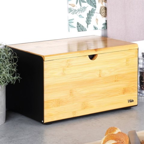 Chlebak drewniany metalowy czarny podwójna pokrywa 35.5x22x20.5cm VILDE 259620