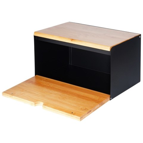 Chlebak drewniany metalowy czarny podwójna pokrywa 35.5x22x20.5cm VILDE 259620