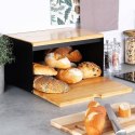 Chlebak drewniany metalowy czarny podwójna pokrywa 35.5x22x20.5cm VILDE 259620