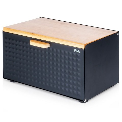 Chlebak metalowy pojemnik na chleb pieczywo drewniany czarny podwójna pokrywa 35.5x22x20.5cm VILDE 259619