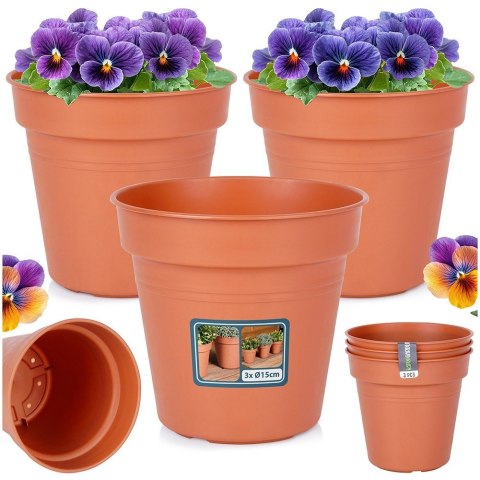 Doniczka ogrodowa plastikowa okrągła średnia 15 cm 3 szt. PROGARDEN 339519