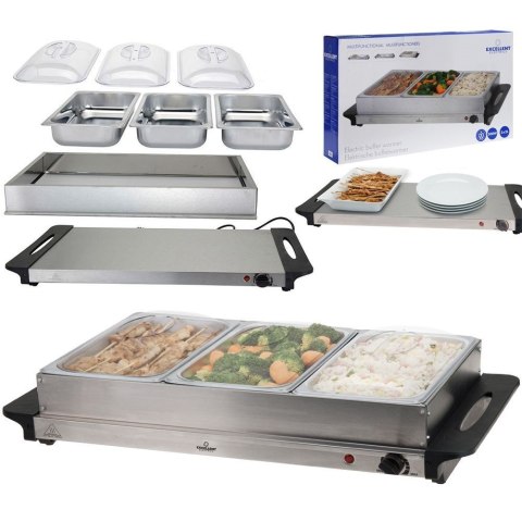 Podgrzewacz elektryczny do potraw stołowy bufetowy stalowy potrójny EXCELLENT ELECTRICS 870176