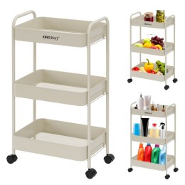 Regał 3-poziomowy stalowy z kółkami 360°, beżowy, KINGHOFF KH-1943
