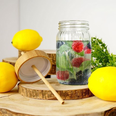 Słoik do picia napojów szklany z zakrętką i słomką grube szkło 500ml EXCELLENT HOUSEWARE 139177