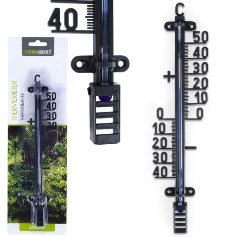 Termometr duży zewnętrzny i wewnętrzny analogowy czarny 25cm PROGARDEN 569666