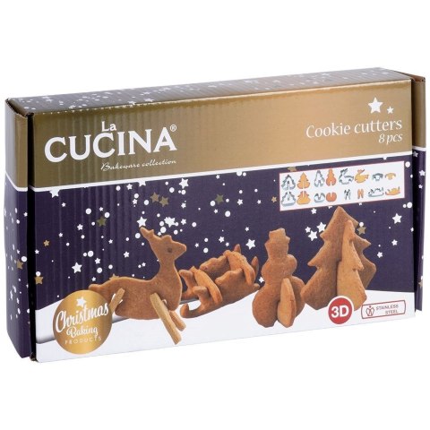 Wykrawacze do ciastek stalowe Boże Narodzenie 3D 8 ele. LA CUCINA 121113