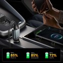 Ładowarka samochodowa 3w1 z kablem zwijanym USB-A USB-C - ciemnoszara
