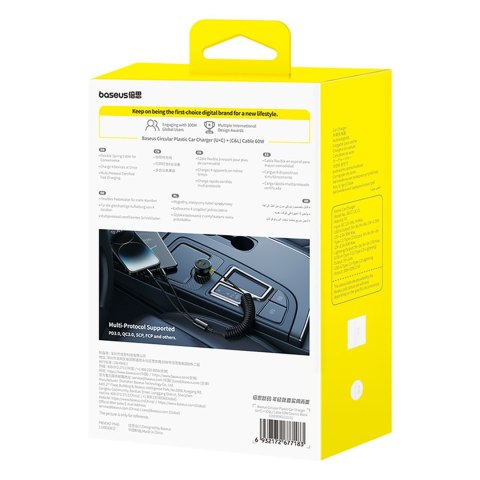 Ładowarka samochodowa USB-A USB-C z kablem iPhone Lightning USB-C 60W 1.4m - czarna