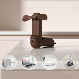 Mini wentylator wiatrak przenośny z funkcją powerbanka latarką USB-A USB-C 2000mAh - brązowy