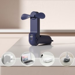 Mini wentylator wiatrak przenośny z funkcją powerbanka latarką USB-A USB-C 2000mAh - niebieski