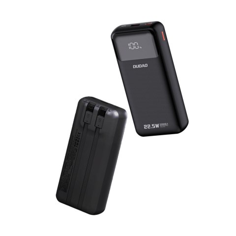 Powerbank 20000mAh 22.5W PD USB-C USB-A z wbudowanymi kablami iPhone Lightning USB-C - czarny