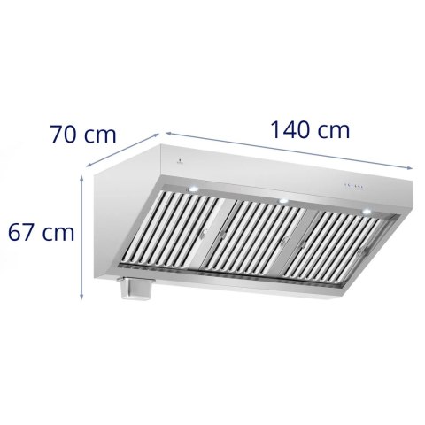 Okap pochłaniacz gastronomiczny z silnikiem oświetleniem STAL 140 cm 1500m3/h 250 W
