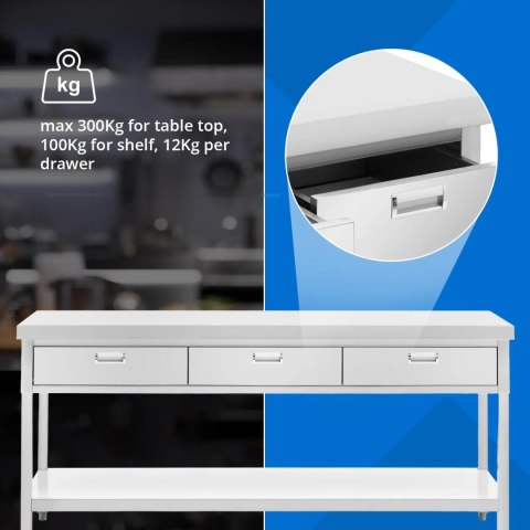 Stół blat roboczy gastronomiczny 3 szuflady półka STAL 180 x 60 cm