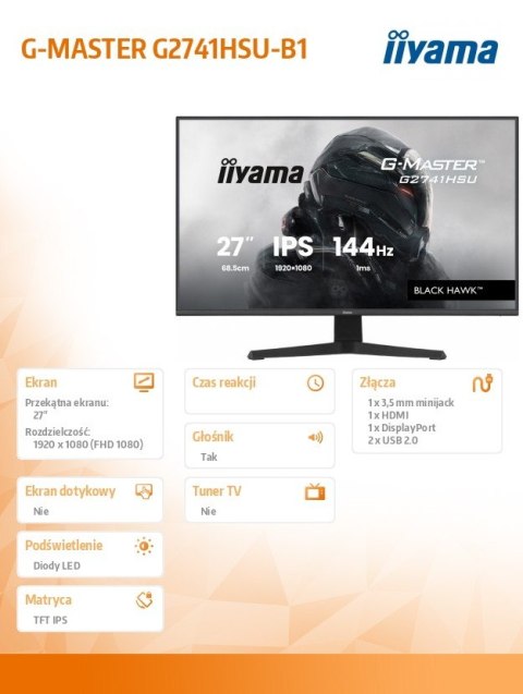 Monitor 27 cali G2741HSU-B1 IPS,FHD,144Hz,1ms,2xUSB, 350cd,HDMI,DP