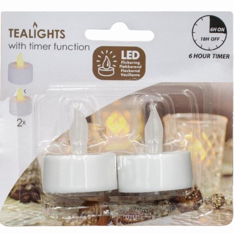 ZESTAW 2 ŚWIECZEK TEA LIGHT LED TIMER BIAŁY