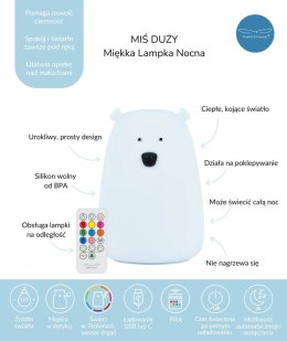 Duży Miś Lampka silikonowa z pilotem, kolor Błękitna Chmurka