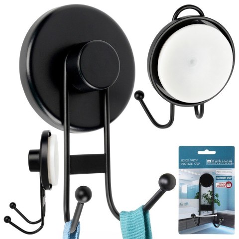 Haczyk wieszak ścienny na ubrania ręczniki metalowy czarny na przyssawkę podwójny BATHROOM SOLUTIONS 567013