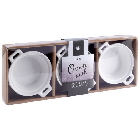 Miseczki do zapiekania kokilki porcelanowe do sosów piekarnika białe małe 130ml 3-ele EXCELLENT HOUSEWARE 259234-OK