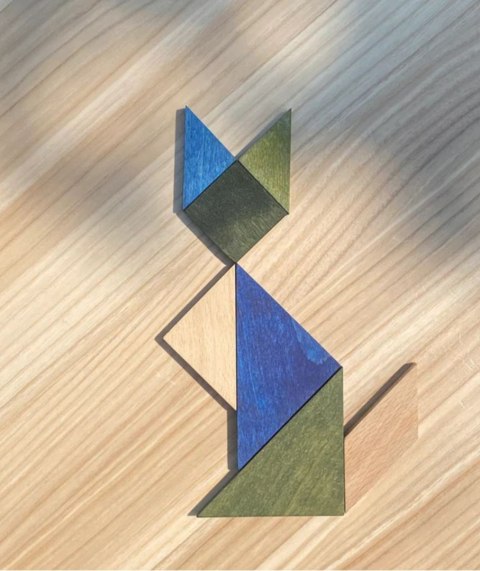 Drewniany Tangram w woreczku - barwa zimna