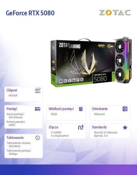 Karta graficzna GeForce RTX 5080 AMP EXTREME INFINITY 16GB GDDR7 256bit 3DP/HDMI