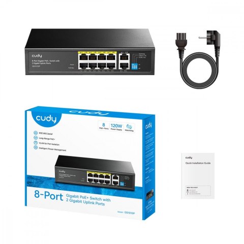 Przełącznik GS1010P 8-Port Gigabit PoE+ Switch, 2 Gigabit Uplink Ports 120W