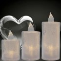 ZESTAW 3 ŚWIEC DEKORACYJNYCH ZDOBIONYCH LED CIEPŁY BIAŁY