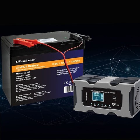 Mikroprocesorowa ładowarka 12V 10A | Prostownik z funkcją naprawy do akumulatora AGM GEL LiFePO4 | LCD