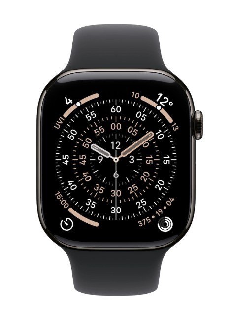 Watch Series 11 GPS + Cellular, koperta 42 mm z tytanu w kolorze łupku, pasek sportowy w kolorze czarnym - rozmiar M/L