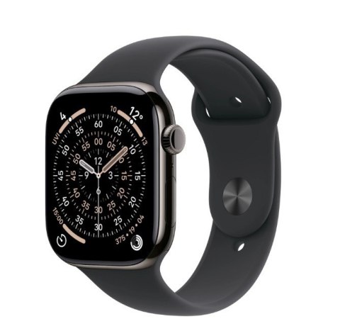 Watch Series 11 GPS + Cellular, koperta 42 mm z tytanu w kolorze łupku, pasek sportowy w kolorze czarnym - rozmiar S/M