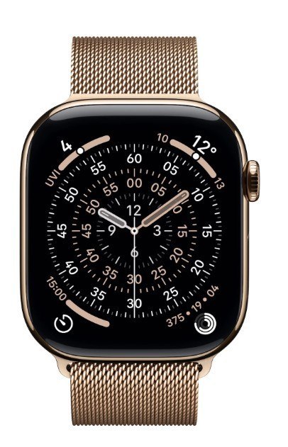 Watch Series 11 GPS + Cellular, koperta 46 mm z tytanu w kolorze złotym, bransoleta mediolańska w kolorze złotym S/M